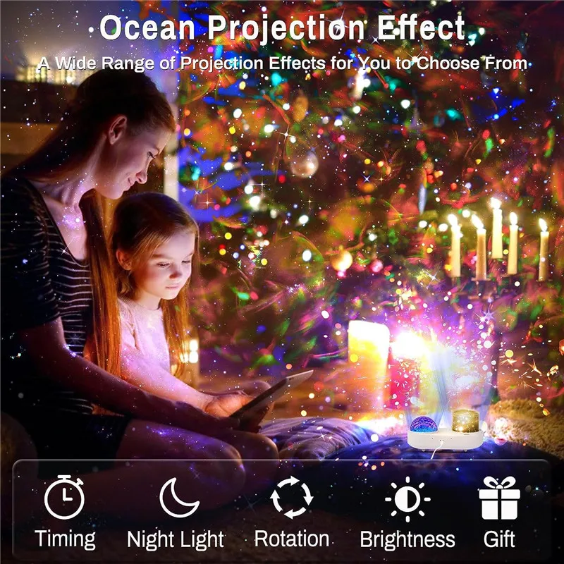 Galaxy Projector Starry Sky Night Lamp Rotazione Di 360 Gradi Regalo Per Bambini 6 Ocean Wave Patterns Soggiorno Camera Da Letto Decor Light