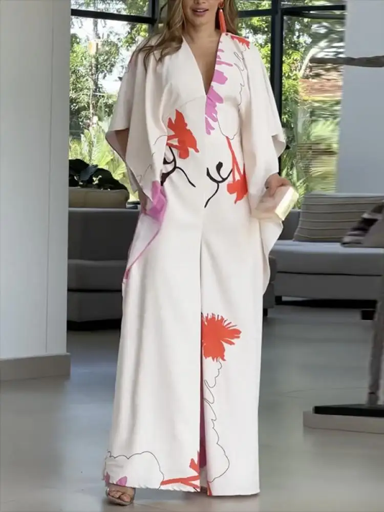 Bohohipei 2024 Nuovo Stile Britannico Stampato Eleganti Tute A Gamba Larga Primavera Estate Manica Lunga Con Scollo A V Tute Casual Per Le Donne