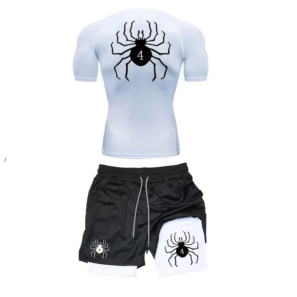 Anime Hunter X Hunter Compression Set Print Sportwear For Men Quick Dry Gym Shorts + Shirt 2Pcs Running Workout Summer Sport Suit