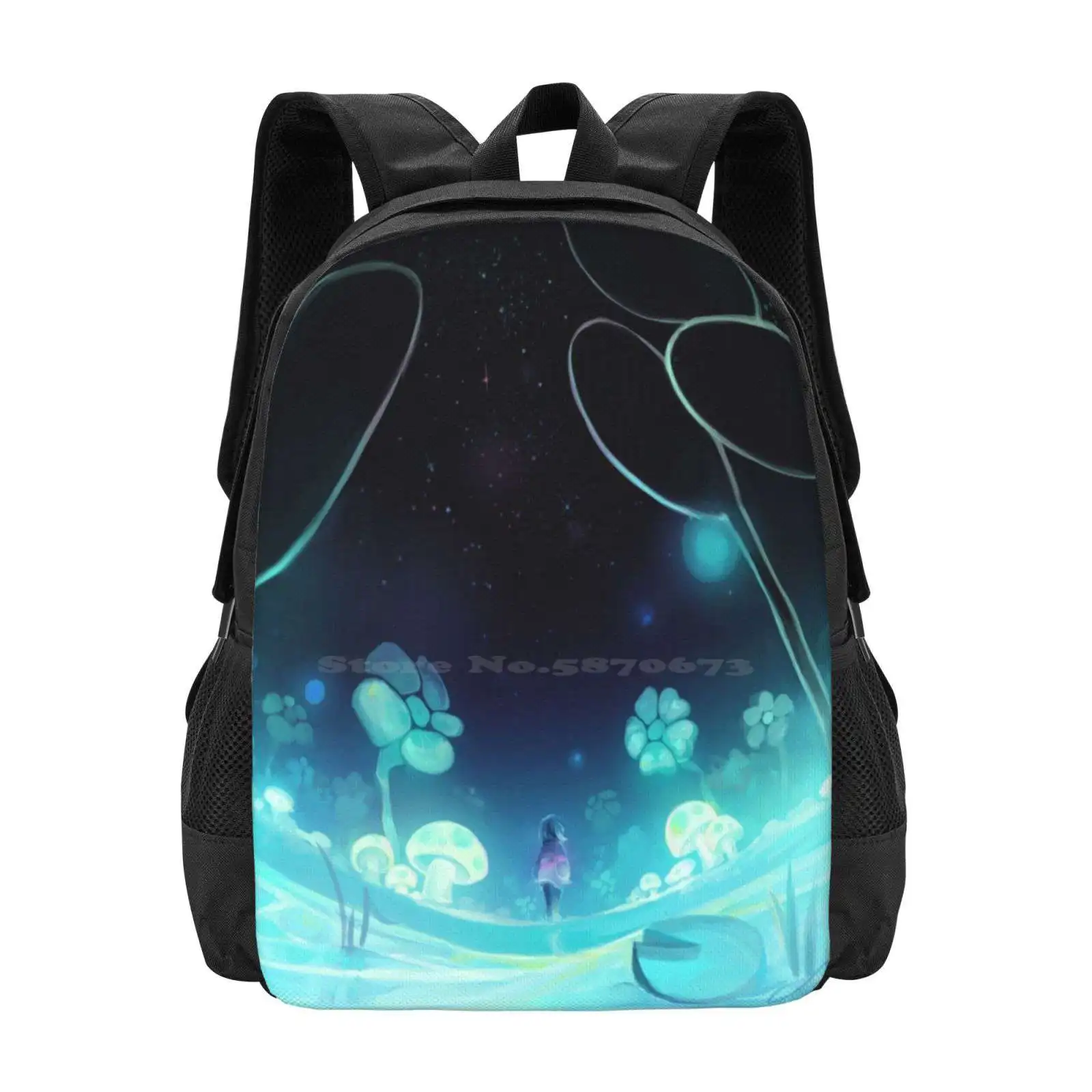 Cascata 3 / 3 Vendita Calda Zaino Moda Borse Undertale Frisk Fiori Blu Videogiochi Vapore Lilypads Natura