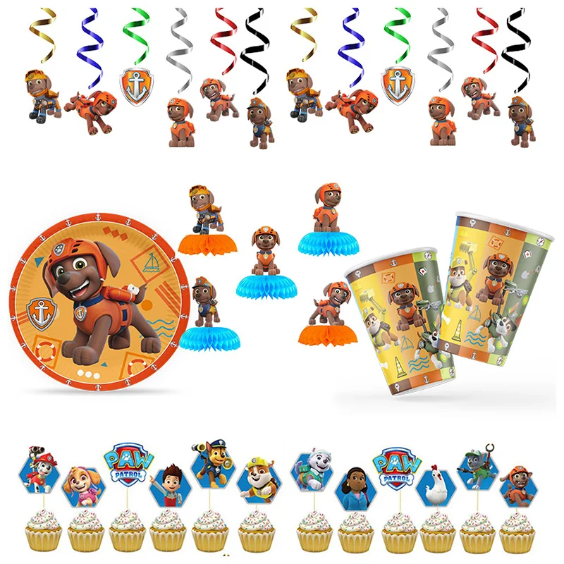 Paw Patrol Cartoon Birthday Party Plate Cups Decorazioni Per Striscioni Paw Patrol Tema Zuma Baby Shower Forniture Per Feste Di Compleanno Per Bambini