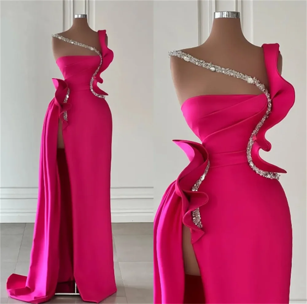 Sweetheart Barbie Pink Prom Dress Elegante Ruffle Strass Cinghie Perline Plus Size Mermaid Vestidos De Fiesta Abiti In Raso