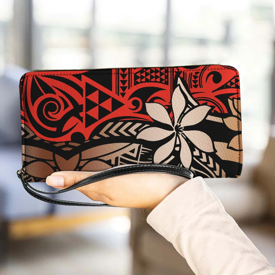 Samoa Polinesiana Tatuaggi Stampa Pochette Borsa Polinesia Plumeria Hibiscus Pendolare Partito Braccialetto Portafoglio Portamonete Bolsos Mujer