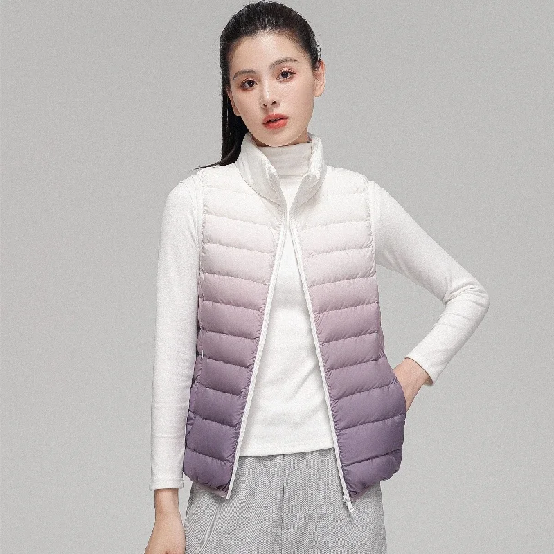 2023 Primavera/Autunno Nuova Donna Colletto Alla Coreana Slim Fit Senza Maniche Piumino Moda Donna Gradiente Ultra Leggero Piumino