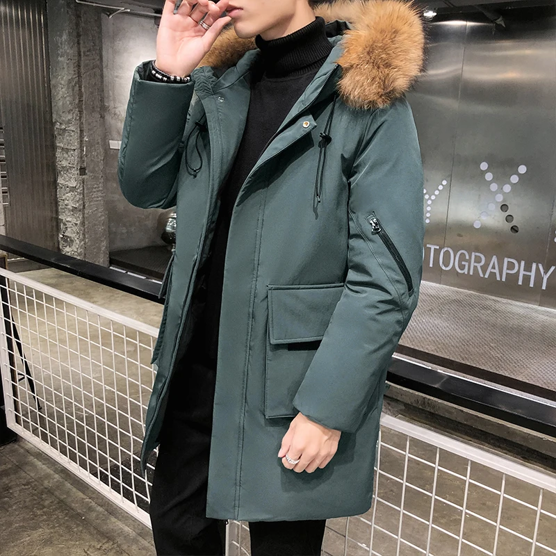 Nuovo Piumino D'Anatra Uomo Inverno Caldo Parka Con Cappuccio Cappotti Spessi 90% Piumino D'Anatra Bianco Piumini Da Uomo Cappotti Lunghi All'Aperto