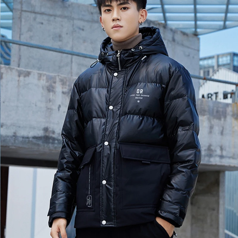 Inverno Uomo Bianco Anatra Cappotti Sportivi Con Cappuccio Solido Breve Puffer Giubbotti Maschio Di Spessore Caldo Hip Hop Streetwear Per Gli Uomini P