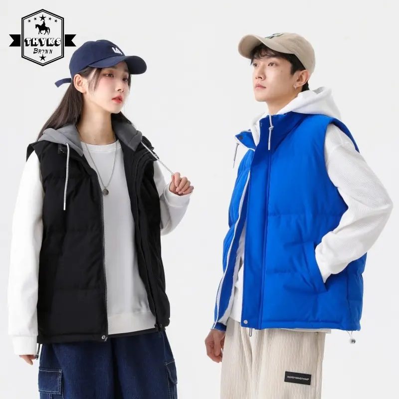 New Down Solid Coat Gilet Con Cappuccio Da Uomo Addensare Caldo Causale Vintage Coppia Piumino Unisex Allentato Gilet Da Donna Cappotti Invernali M-4X