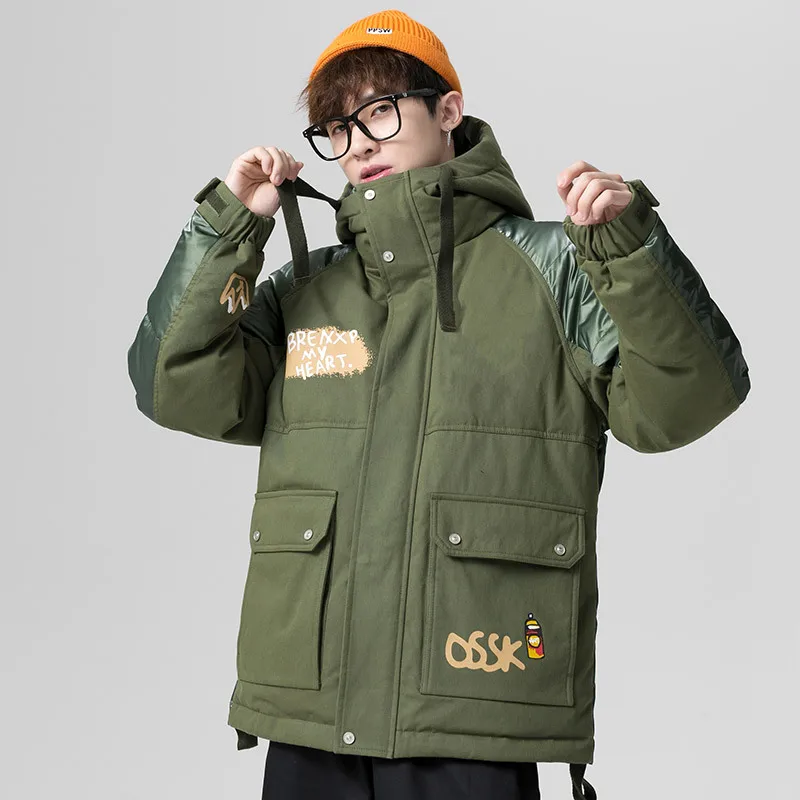 Piumini Cargo Invernali Da Uomo Sciolti Con Cappuccio 90% Piumini D'Anatra Bianchi Cappotti Spessi Maschili Hip Hop Streetwear Jk-958