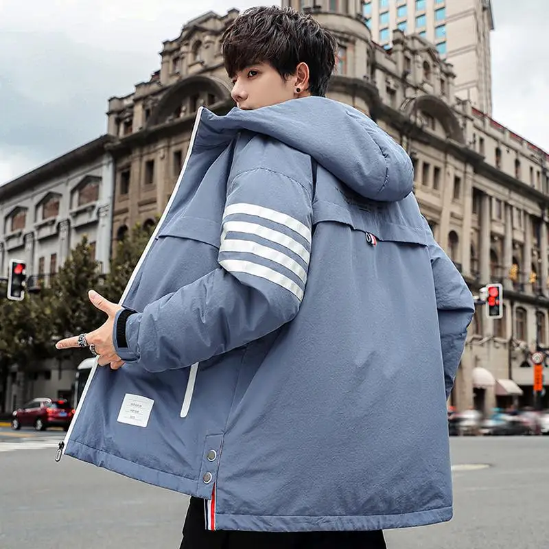 Moda 2023 Autunno Inverno Piumini D'Anatra Con Cappuccio Da Uomo Streetwear Sciolto Addensare Parka Antivento Youth Top Piumini Caldi
