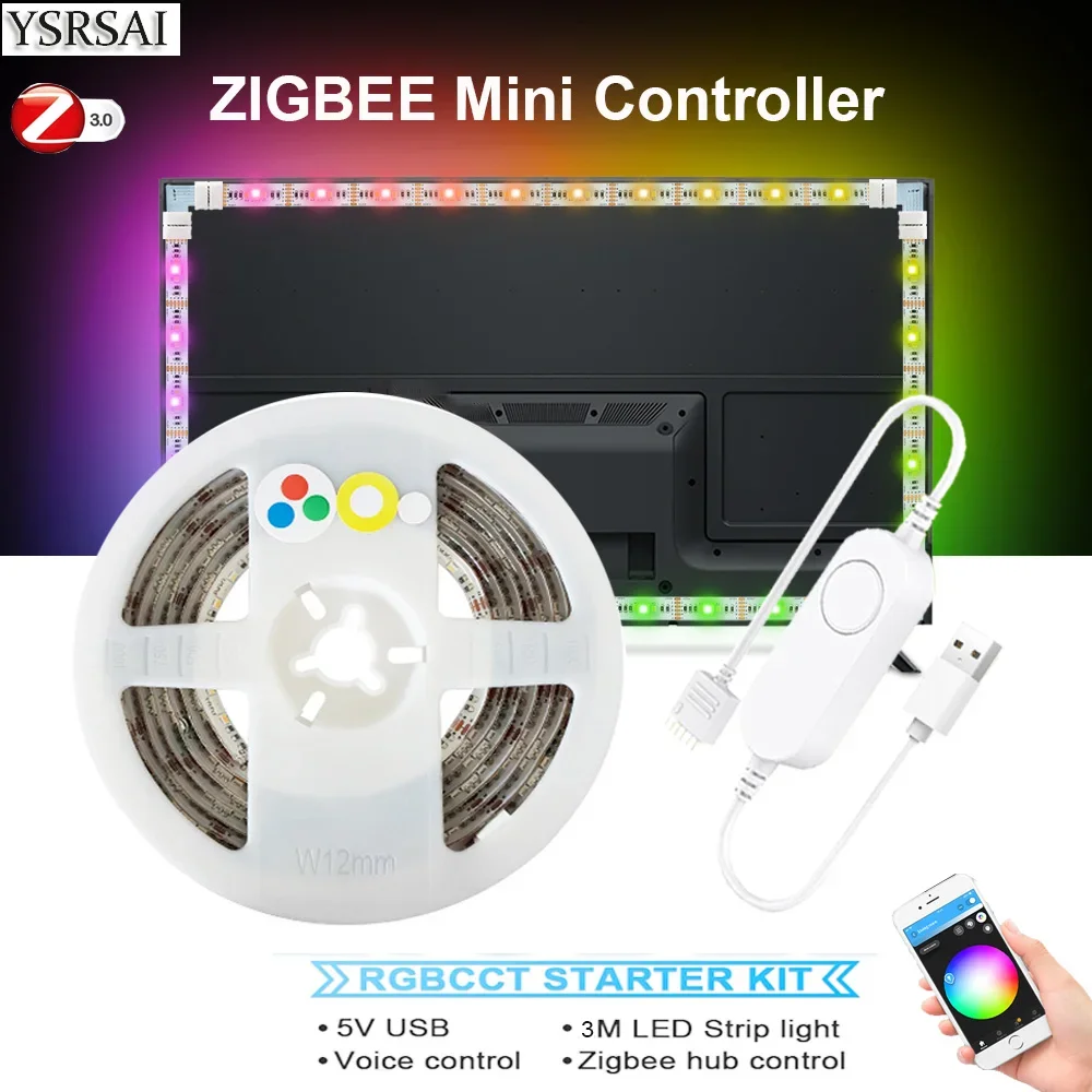 1M 2M 3M Zigbee Usb Led Strip Rgb + Warm + White Color Tv Sfondo 5V 6Pin Rgbcct Smart Stripe Tape Night Light Per Alexa Google