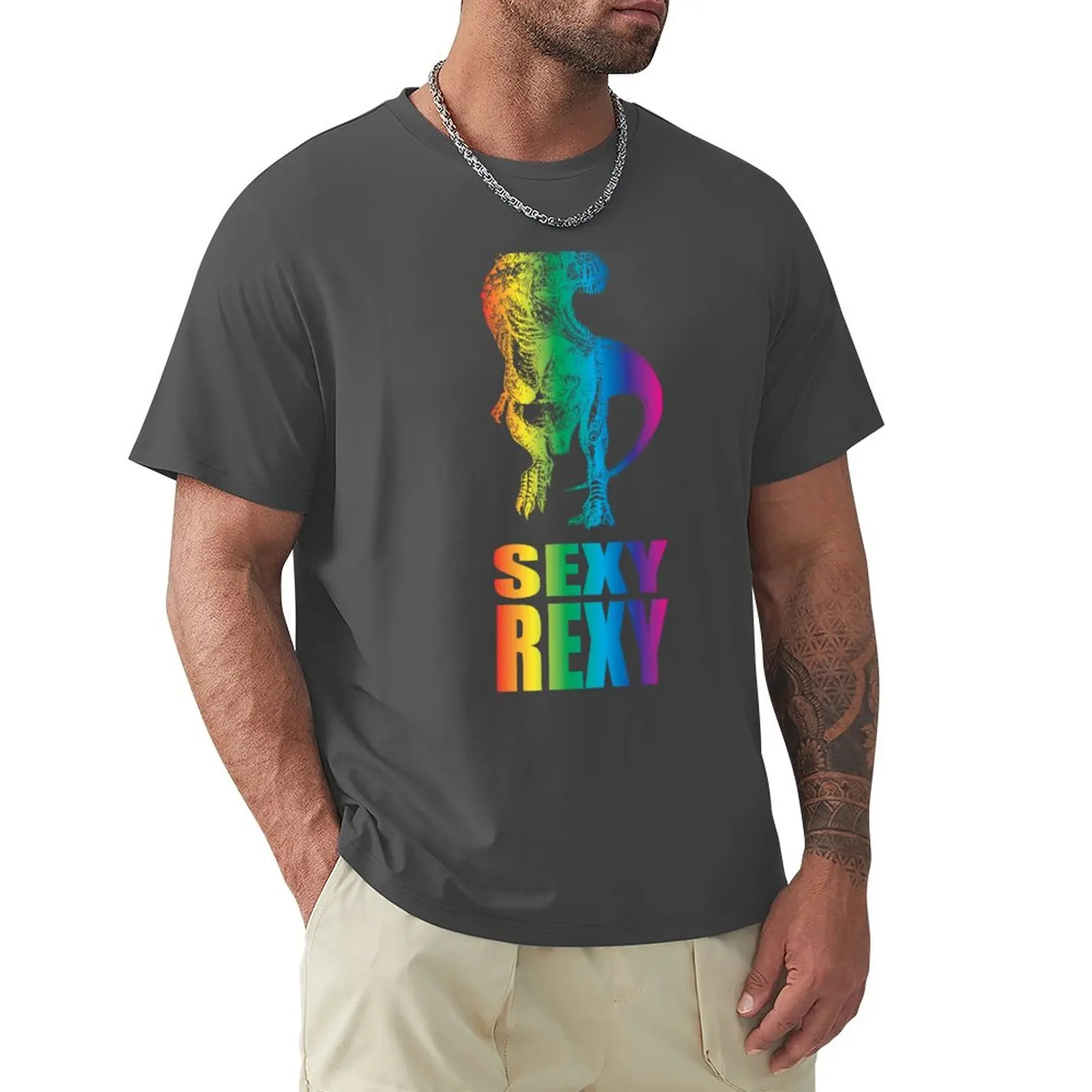 Dinosauro Arcobaleno: T-Shirt Sexy Rexy Vestiti Estivi Stampa Animale Per Ragazzi Vestiti Estetici Maglietta Firmata Da Uomo