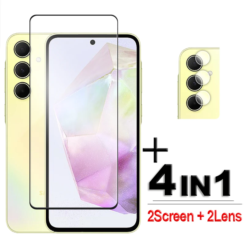 4 In1 Per Samsung Galaxy A35 5G Glass Per Samsung A35 Vetro Temperato 2.5D Full Cover Screen Protector Per Galaxy A35 5G Lens Film