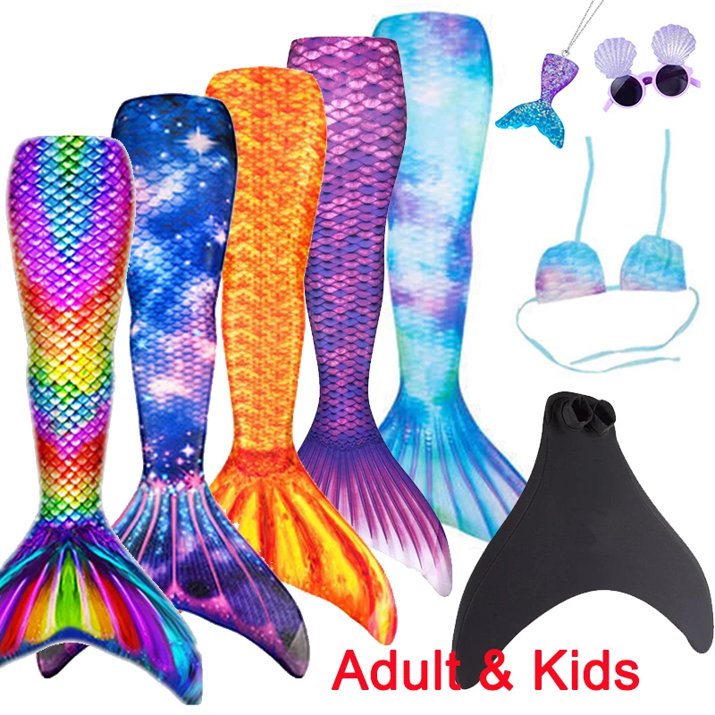 Kids Mermaid Tail For Girls Adult Ariel Mermaid Costume Da Bagno Per Il Nuoto Bambini Ragazze Birthday Pool Party Può Aggiungere Monofin Fin 3Pc