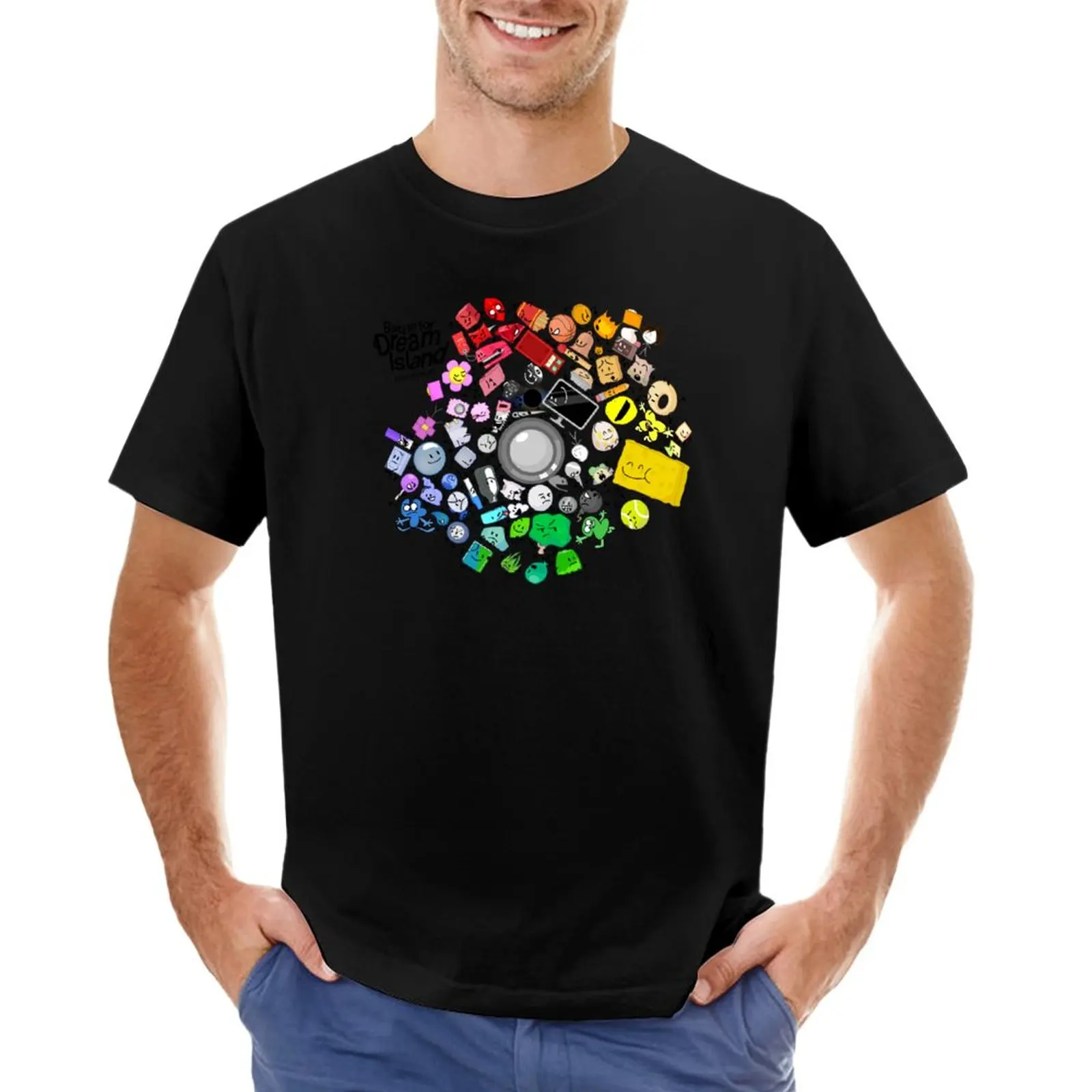 Battle For Dream Island Cast Mural T-Shirt Short Sleeve Tee Black T Shirts Mens T Shirt