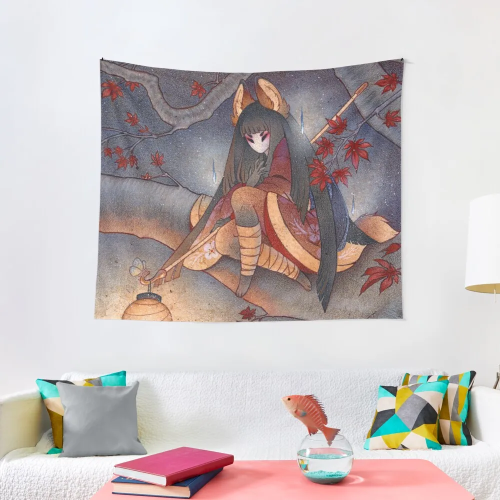 Lanterna Light - Kitsune Yokai Teakitsune Tapestry Wall Hanging Decor