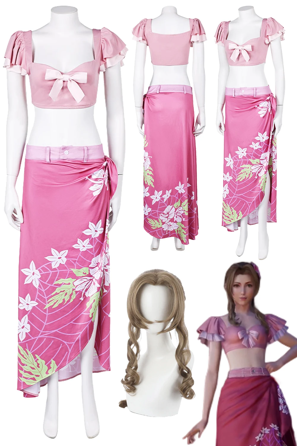Aerith Cosplay Beach Dress Game Final Cosplay Fantasy Costume Ff7 Rebirth Travestimento Donna Summer Beach Suits Abiti Di Halloween
