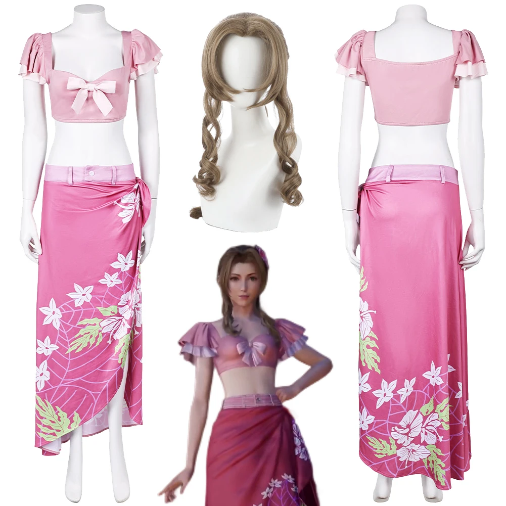 Aerith Role Play Summer Beach Dress Game Final Cosplay Fantasy Costume Ff7 Rebirth Costume Women Travestimento Abiti Halloween Outfit
