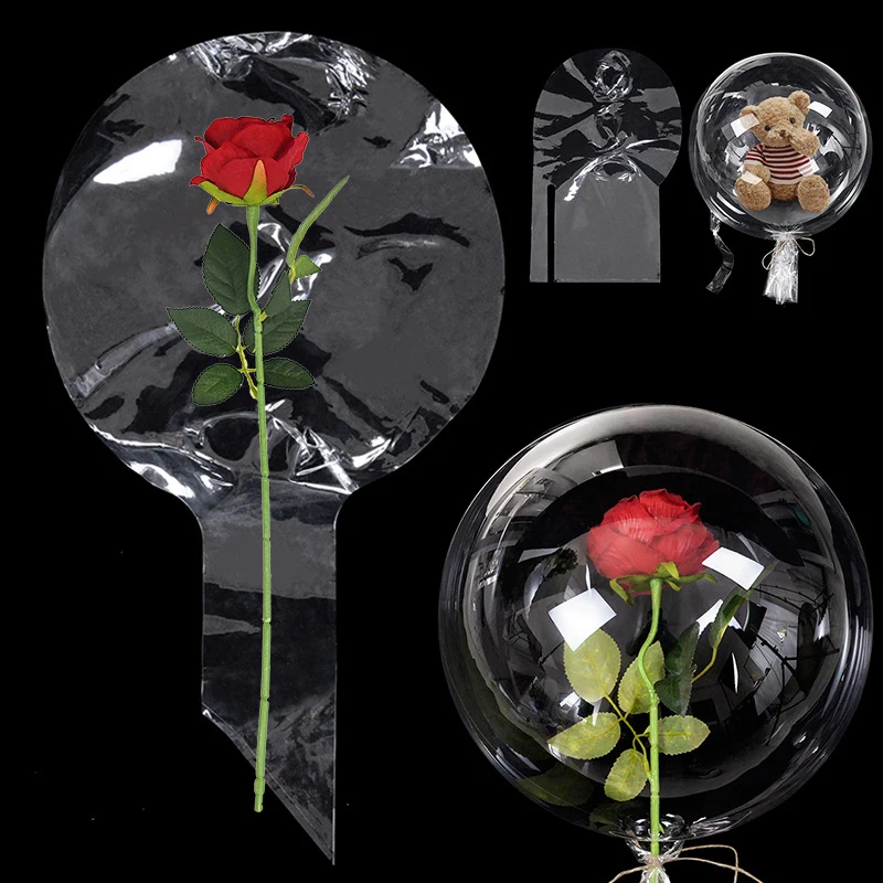 3Pc/5Pc Confezione Regalo Decor Collo Largo Bobo Bubble Ball Flowers Candy Clear Balloons Trasparente San Valentino Party Decor