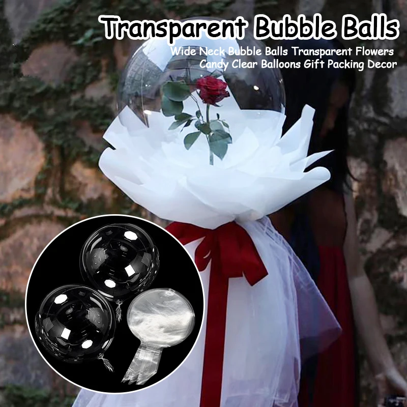 3Pc/5Pc Confezione Regalo Decor Collo Largo Bobo Bubble Ball Flowers Candy Clear Balloons Trasparente San Valentino Party Decor