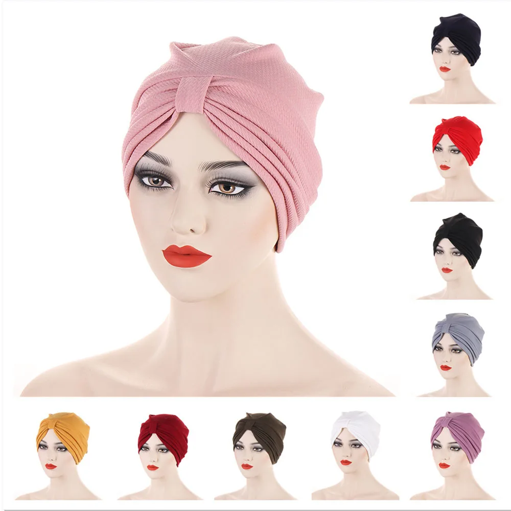 2024 Trendy India Turbante Caps For Women Tinta Unita Sciarpa Hijab Musulmana India African Head Wraps Turbante Mujer Foulard Bonnet