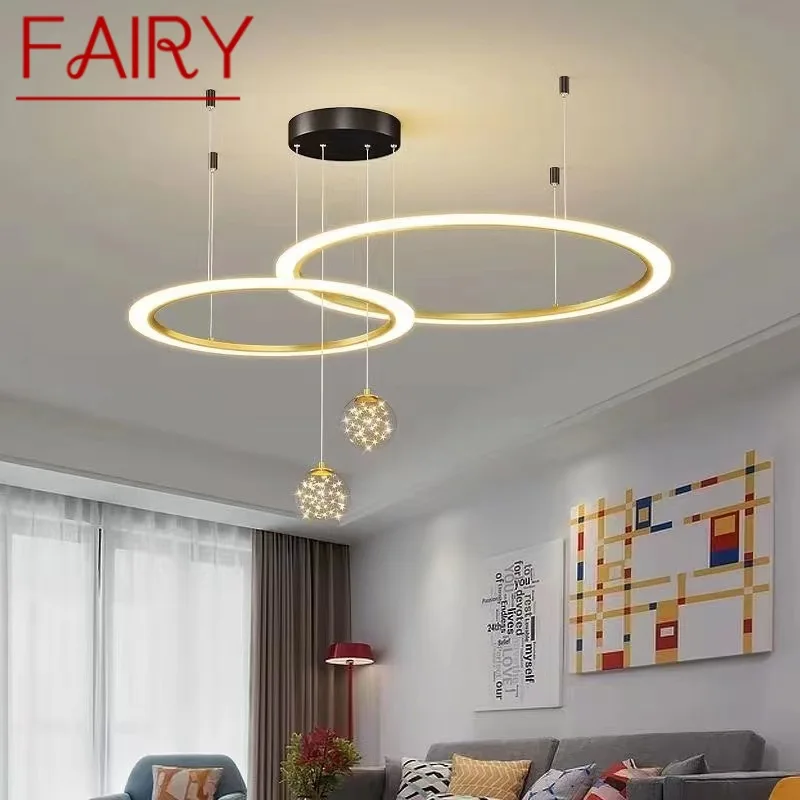 Fairy Nordic Pendant Lamp Modern Led Creative 3 Colors Chandelier Ring Round Light Fixtures For Home Living Room Bedroom Decor