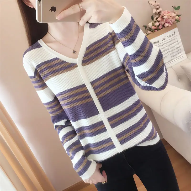 Maglione Da Donna Inverno Caldo Maglieria Fondo Camicia Donna Bottoni Eleganti Femminile Scollo A V Manica Lunga Moda Coreana V12