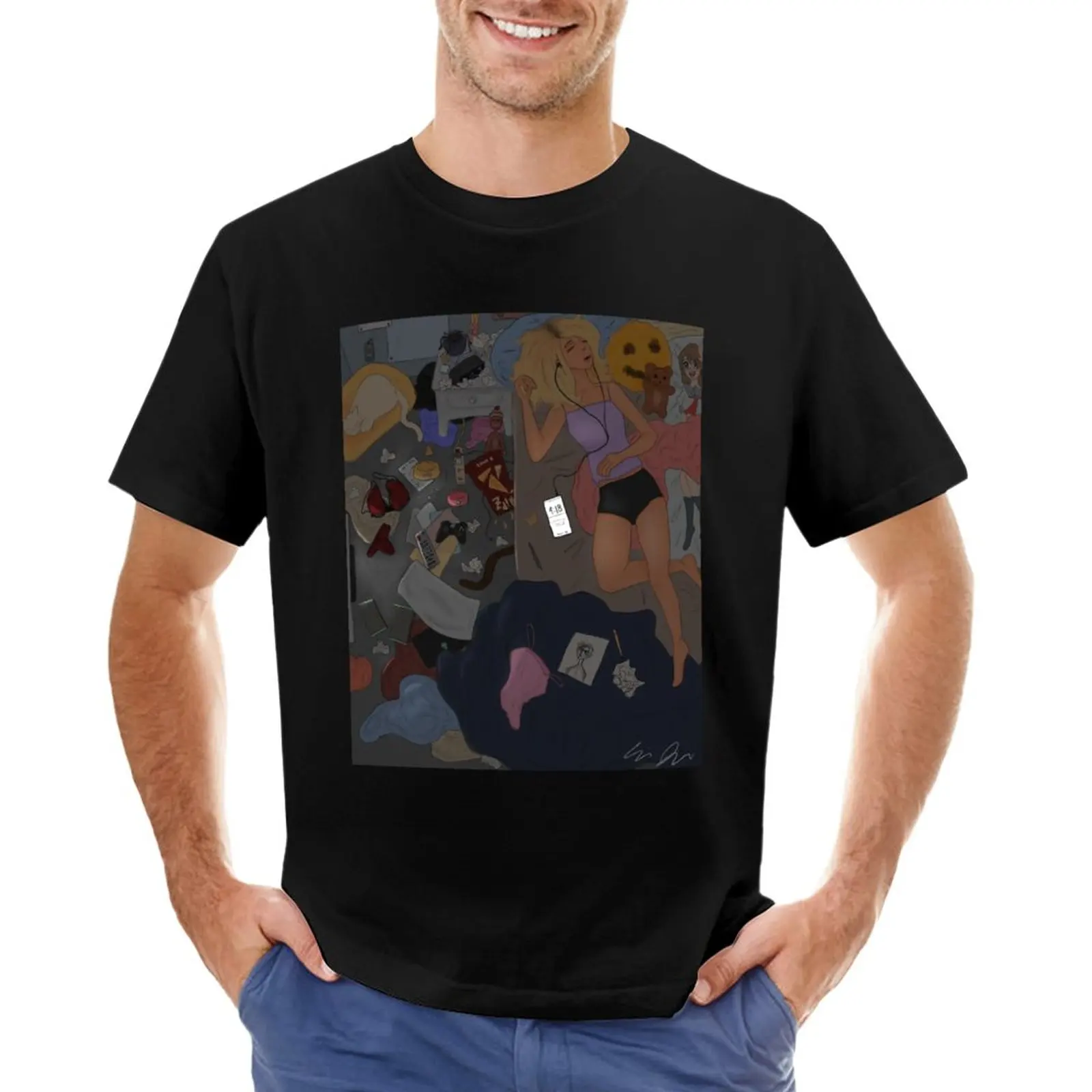 Messy Room Lazy Girl Aesthetic T-Shirt Oversized T-Shirt Sweat Shirts Men'S Long Sleeve T Shirts