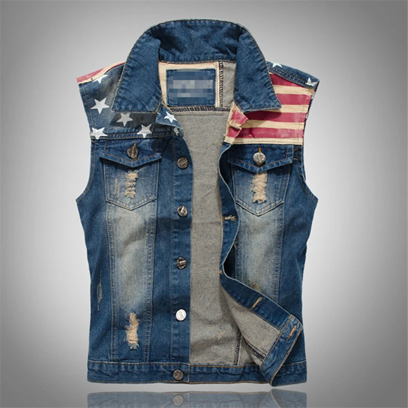 2024 Cotone Jeans Giacca Senza Maniche Da Uomo Blu Scuro Denim Jeans Gilet Uomo Cowboy Strappato Denim Primavera Giacche Da Uomo Plus Size 6Xl