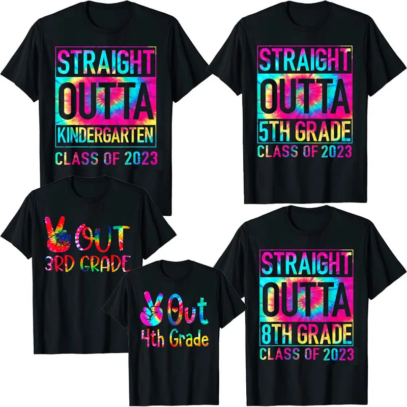 Dritto Fuori Dall'Asilo 5Th 8Th Grade Camicie Di Laurea Classe Del 2023 T-Shirt Peace Out 3Th 4Th Grade Ultimo Giorno Di Scuola Tee