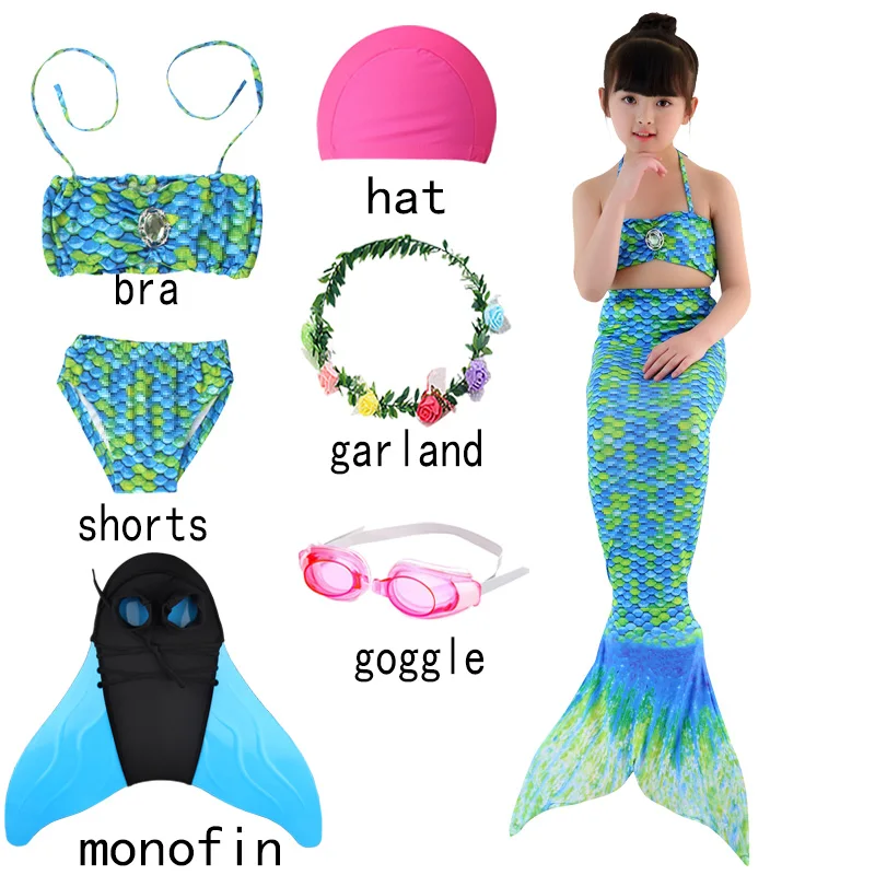 Kids Girls Beautiful Little Mermaid Tail Costume Party Cosplay Costume Da Bagno A Coda Di Sirena Fantasy Beach Bikini Swimming Set