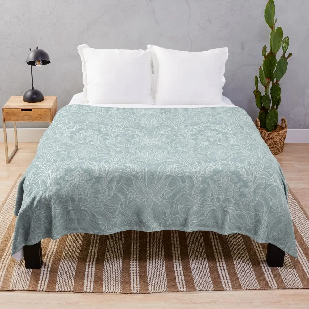 Paisley Disegnato A Mano Con Design A Topo Nascosto Coperta Da Tiro Seafoam Divani Di Lusso St Morbide Grandi Coperte
