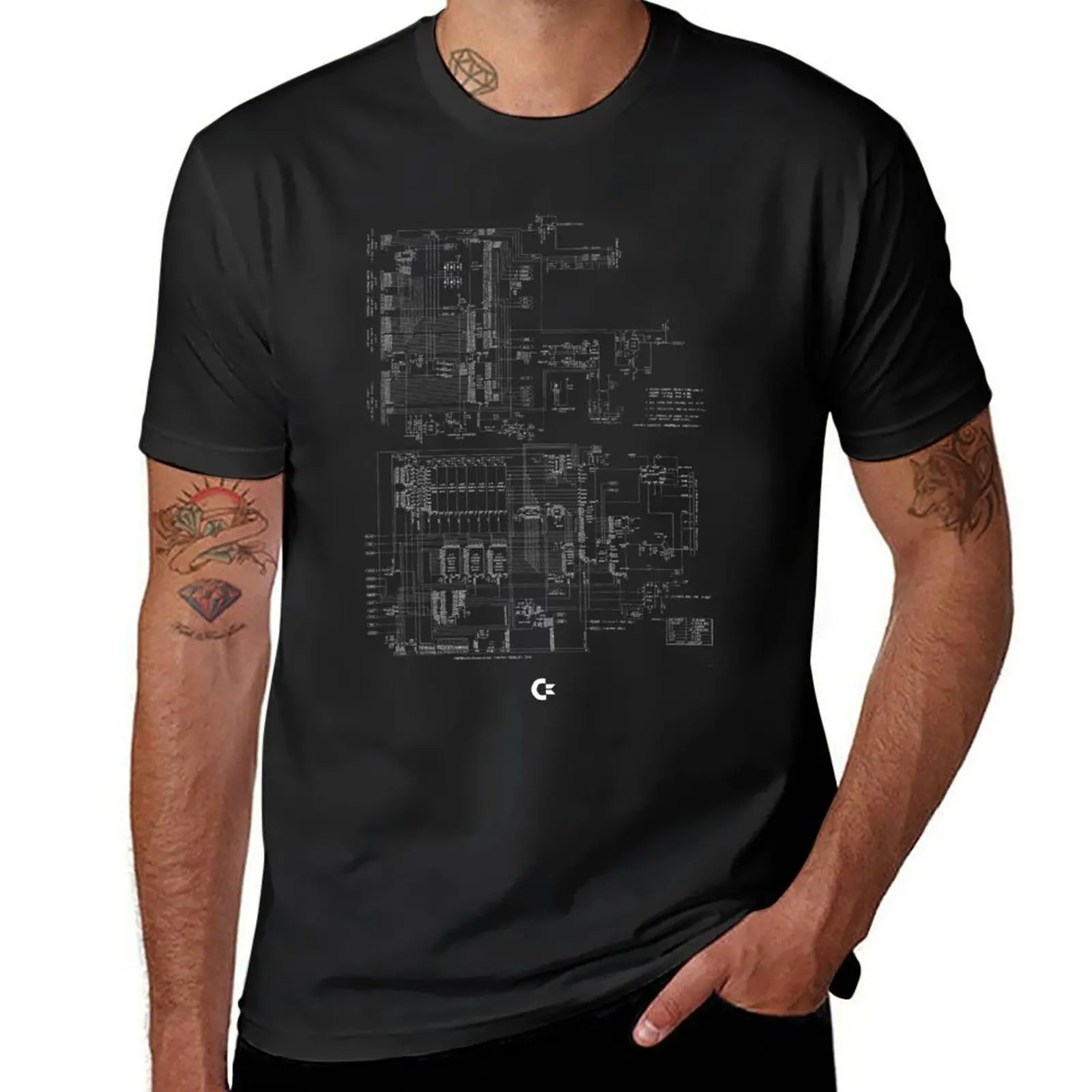 Commodore 64 Schematics T-Shirt Blacks Anime Clothes Summer Clothes Men Clothes