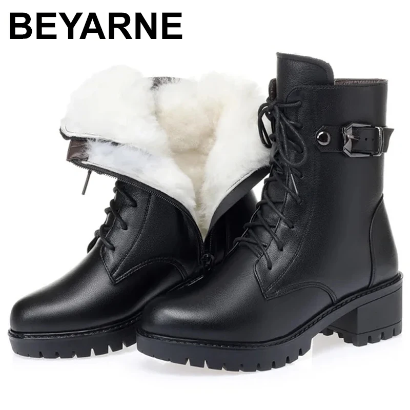 Stivali Invernali Donna Vera Pelle 2024 Nuova Lana Naturale Calda Donna Stivaletti Antiscivolo Moda Casual Stivaletti Donna