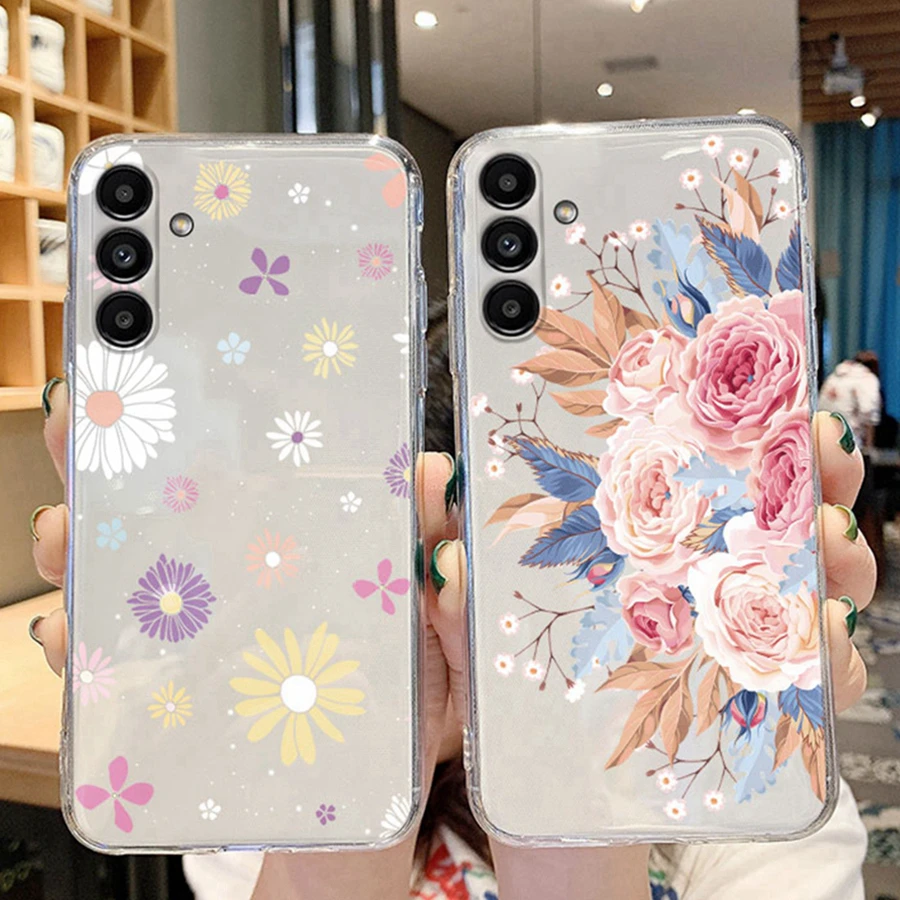 Per Samsung Galaxy A55 4G Coppia Cute Flower Phone Case Patrick Star Silicone Trasparente Trasparente Paraurti Morbido Tpu Samsunga55 Cover
