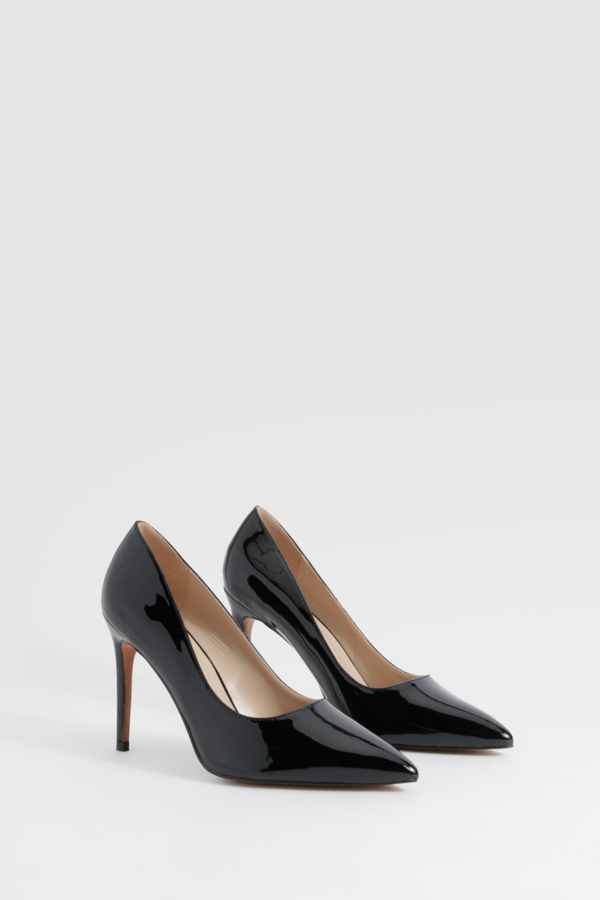 Wide Fit Pointed Toe Stiletto Court Heel, Nero