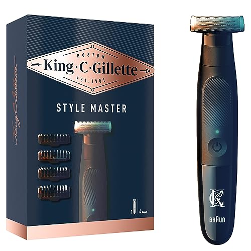 Gillette King C. Style Master, Regolabarba Uomo Senza Fili Per Regolare, Rifinire E Radere La Barba Incolta Con Lama 4D E 4 Pettini Da 1, 3, 5 Mm, Ide