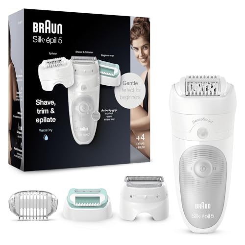Braun Silk-Épil 5 Depilatore Donna, Epilatore Elettrico Rasoio Donna Trimmer E Massaggio Per Corpo, Borsa, Idea Regalo, 5-625, Bianco/Grigio