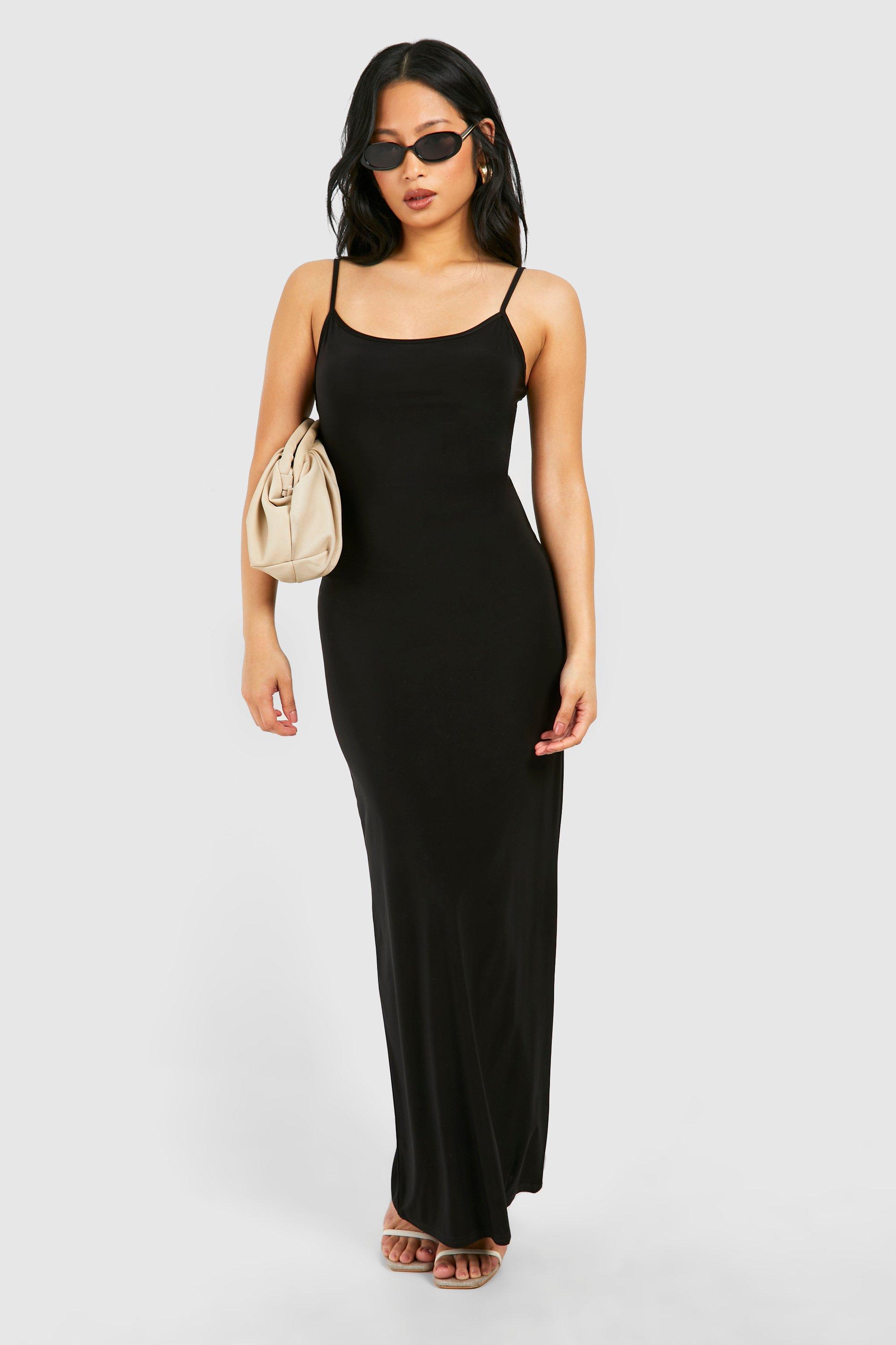 Petite Scoop Neck Strappy Maxi Dress, Nero