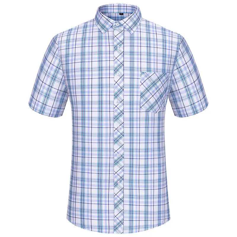 Manica Corta Estiva Per Uomo Camicia 100% Cotone Top Morbidi Vestiti A Quadri A Righe Camicia A Quadri Camicie Eleganti Slim Fit Sociali