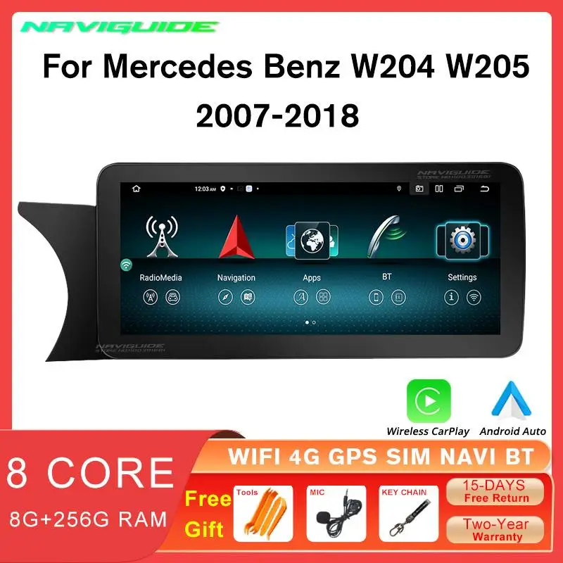 Naviguide 10.25 "Autoradio Per Mercedes W204 W205 2007-2018 Ntg 4.0 4.5 5.0 Carplay Bluetooth Haed Unit Lettore Stereo Multimediale