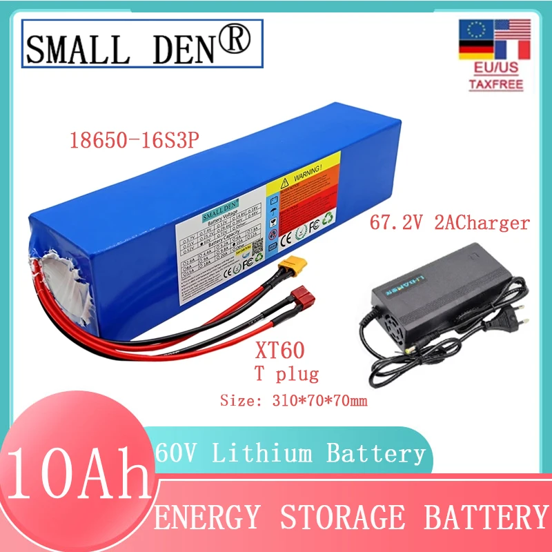 Nuovo 60V 10Ah 1000 Lithium-Akku 16 S3P 67,2 W Hoch Leistung Fur Elektro Fahrrad Roller Motorrad Dreirad 2.7 V2A Ladegerasse