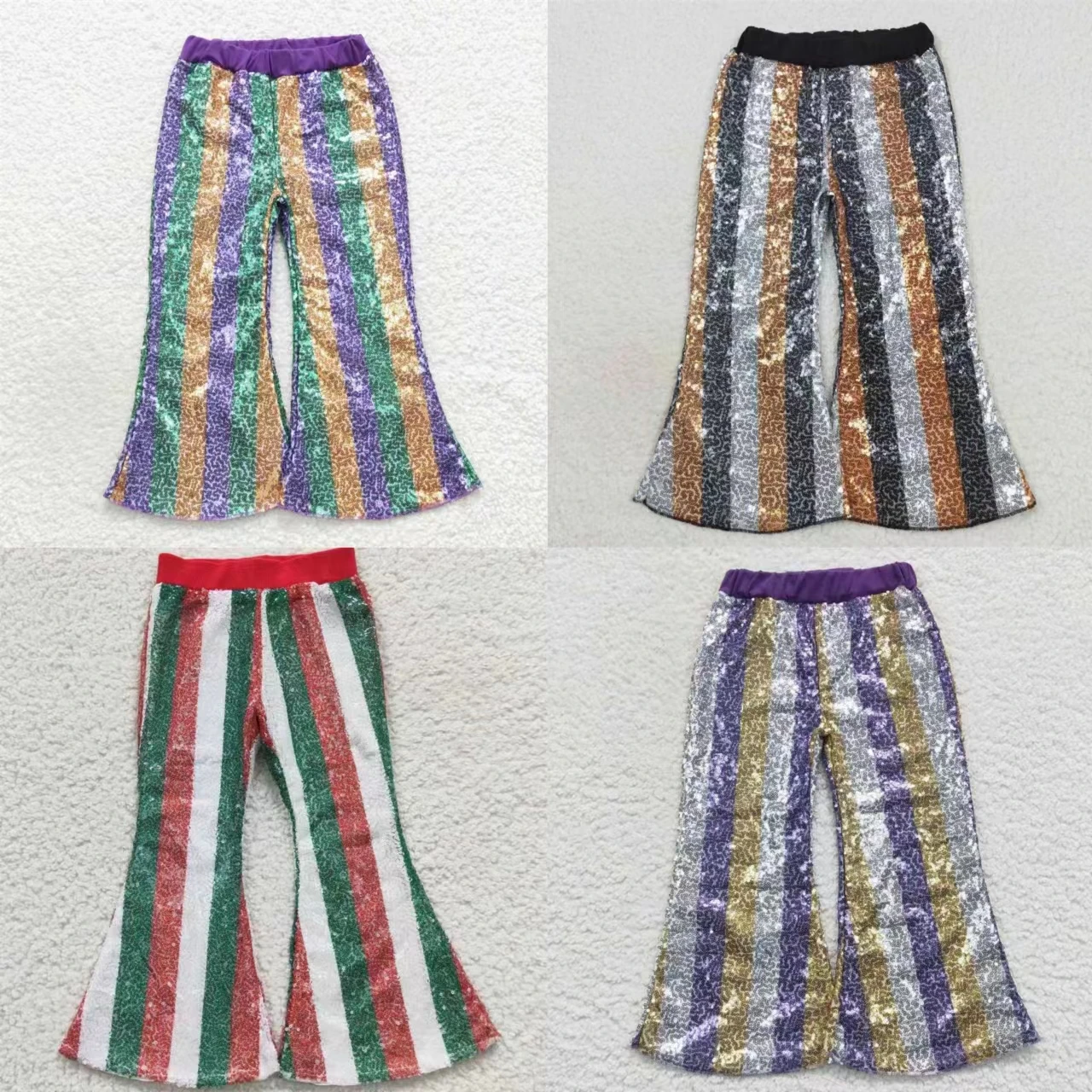 All'Ingrosso Neonata Boutique Paillettes Abbigliamento Morbido Confortevole Bambini Pantaloni A Campana Pantaloni Bambini Strisce Pantaloni Vestiti