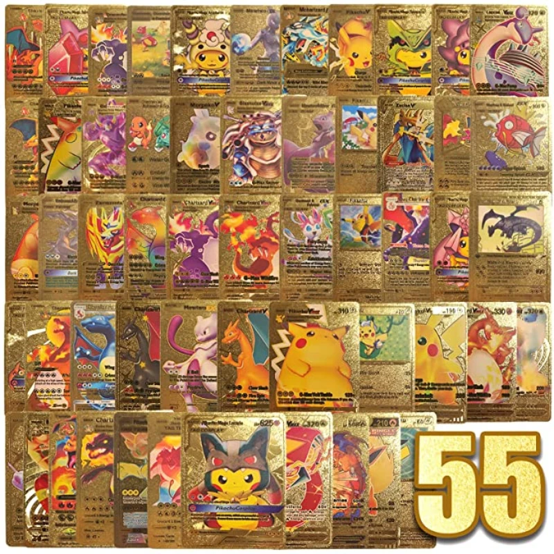 55Pcs Cards Gold Vmax Gx Card Box Charizard Rare Collection Battle Trainer Card Box Bambini Boy Toys Gift