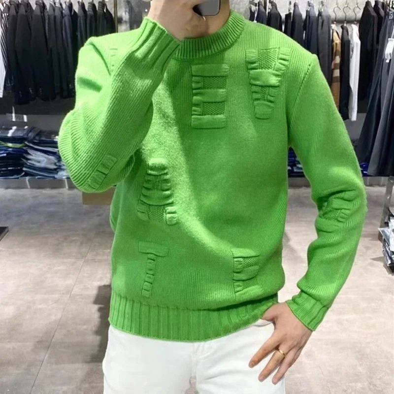 Abbigliamento Uomo Lettera Tinta Unita Colletto Tondo Maglioni Lavorati A Maglia Per Uomo Pullover Girocollo Verde Tinta Unita S Maglioni Riscaldati M