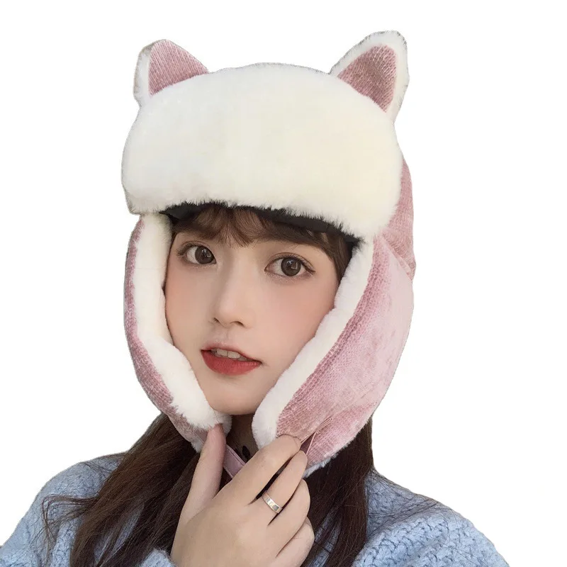 Nuovo Autunno Inverno Ushanka Per Donna Cappello Caldo Ragazza Carino Equitazione Cappello Frangivento Paraorecchie Con Cashmere Caldo Cotone Cappello