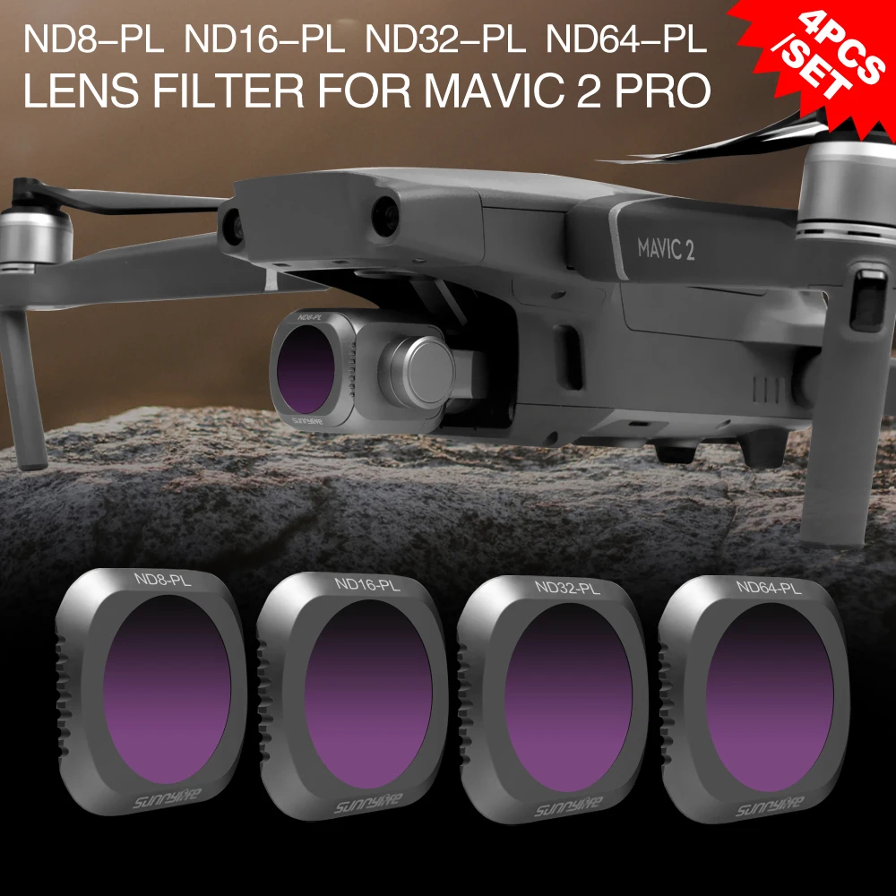 Sunnylife Nd8-Pl + Nd16-Pl + Nd32-Pl + Nd64-Pl Filtro Combinato Per Dji Mavic 2 Pro Drone