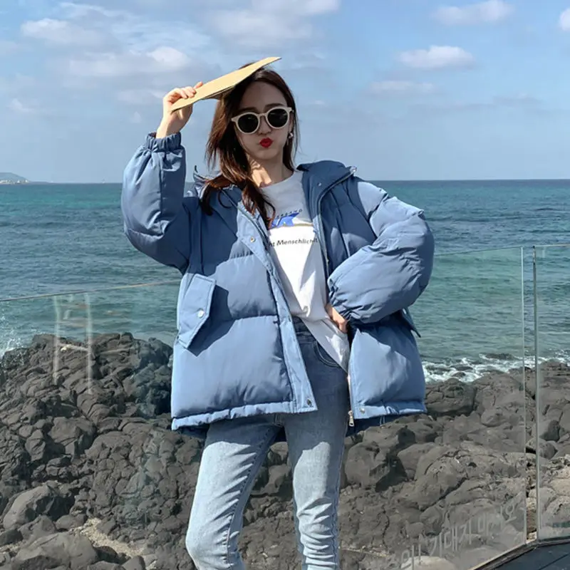 Piumini Donna Inverno Donna Stile Coreano Cappotto Allentato Con Cappuccio Parka Caldo Cappotto Carino