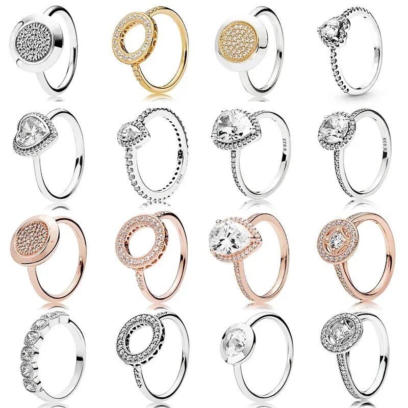 Anillo De Plata De Ley 100% 925 Con Logotipo, Anillo De Circonia Grande Y Elegante, Oro Rosa, Amor, 100%, 925