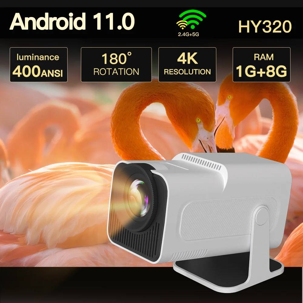 Lyncast Hy320 Proiettore Intelligente Android 11 Mini Home Cinema Portatile Dual Wifi6 400Ansi Bt5.0 Proiezione Telecomando 1080P