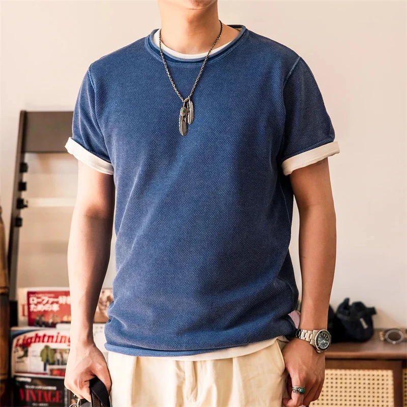 T-Shirt Red Tornado Sashiko Indigo T-Shirt In Maglia A Maniche Corte Retrò In Stile Giapponese
